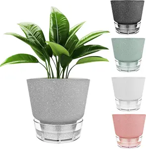 5 Pcs Self-Watering Plant Pot with Visual Reservoir and Drainage Hole 6-Inch for Indoor Outdoor