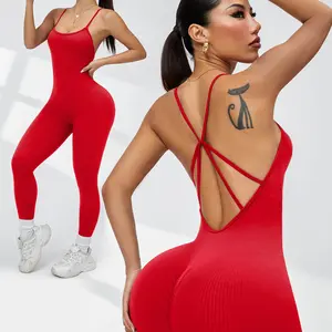 TCVC Women's halter-neck square-neck one-piece yoga suit with high waist for curving the hips and shaping the figure. Suitable for sports, dancing, fitness dancing, and Pilates. Perfect for spring and summer wear.