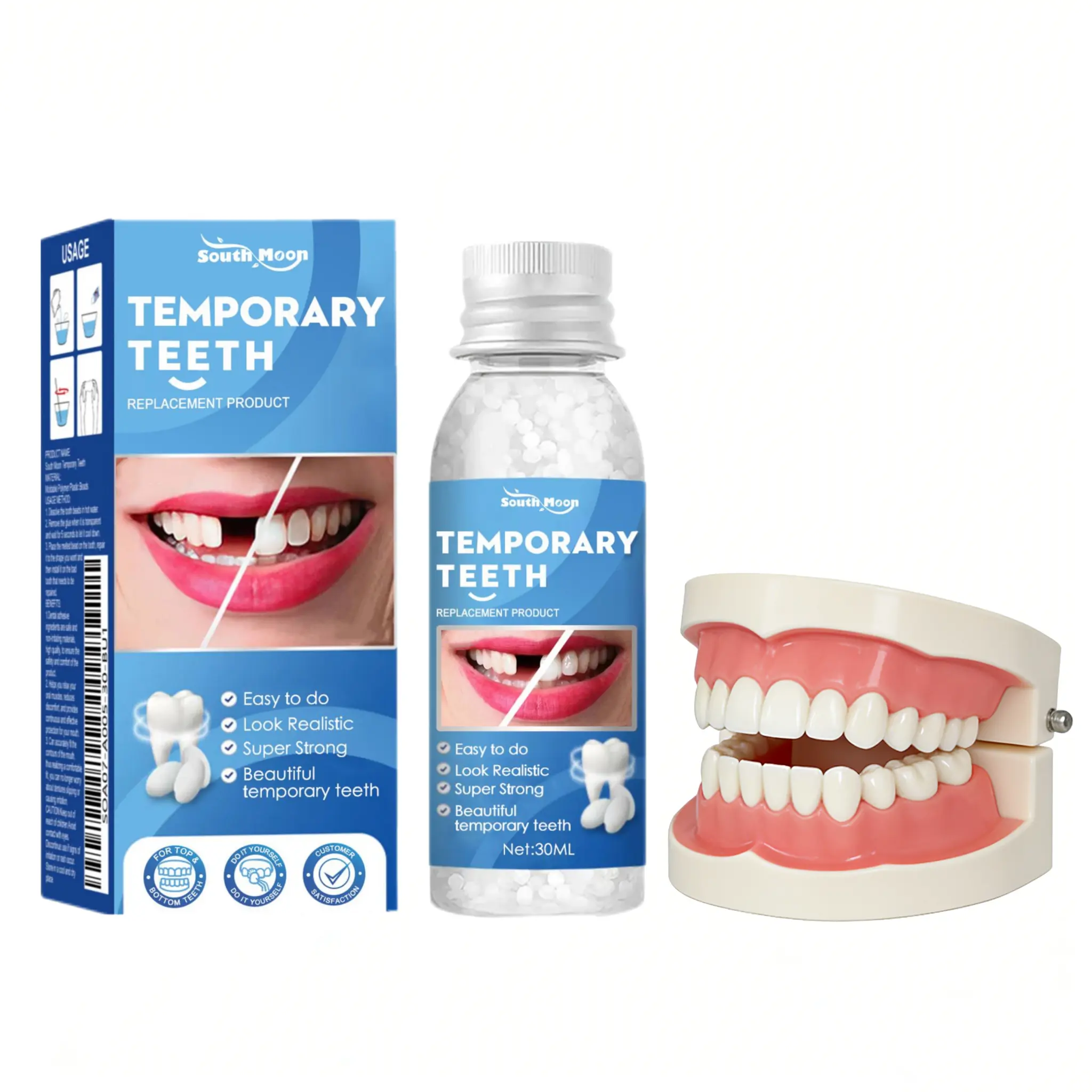 Moldable Dental Gel Dentures, Temporary Tooth Filling Denture Kit, Temporary Fillings Cavities and Teeth Fillings, False Teeth Broken Teeth Replacement Denture Filling Denture, Halloween Makeup Diy Fangs Tooth