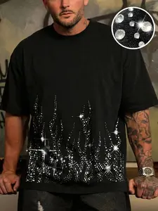 Summer Rhinestone Short Sleeve T-Shirt Unisex, Fashionable Short Top, Sparkling Details, Casual and Stylish