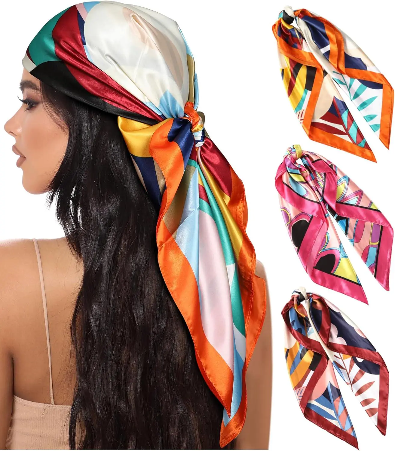 3pcs set of satin hair scarves, Silk bandana scarves, Women's Silk touch scarves, 35 inch square satin head scarves