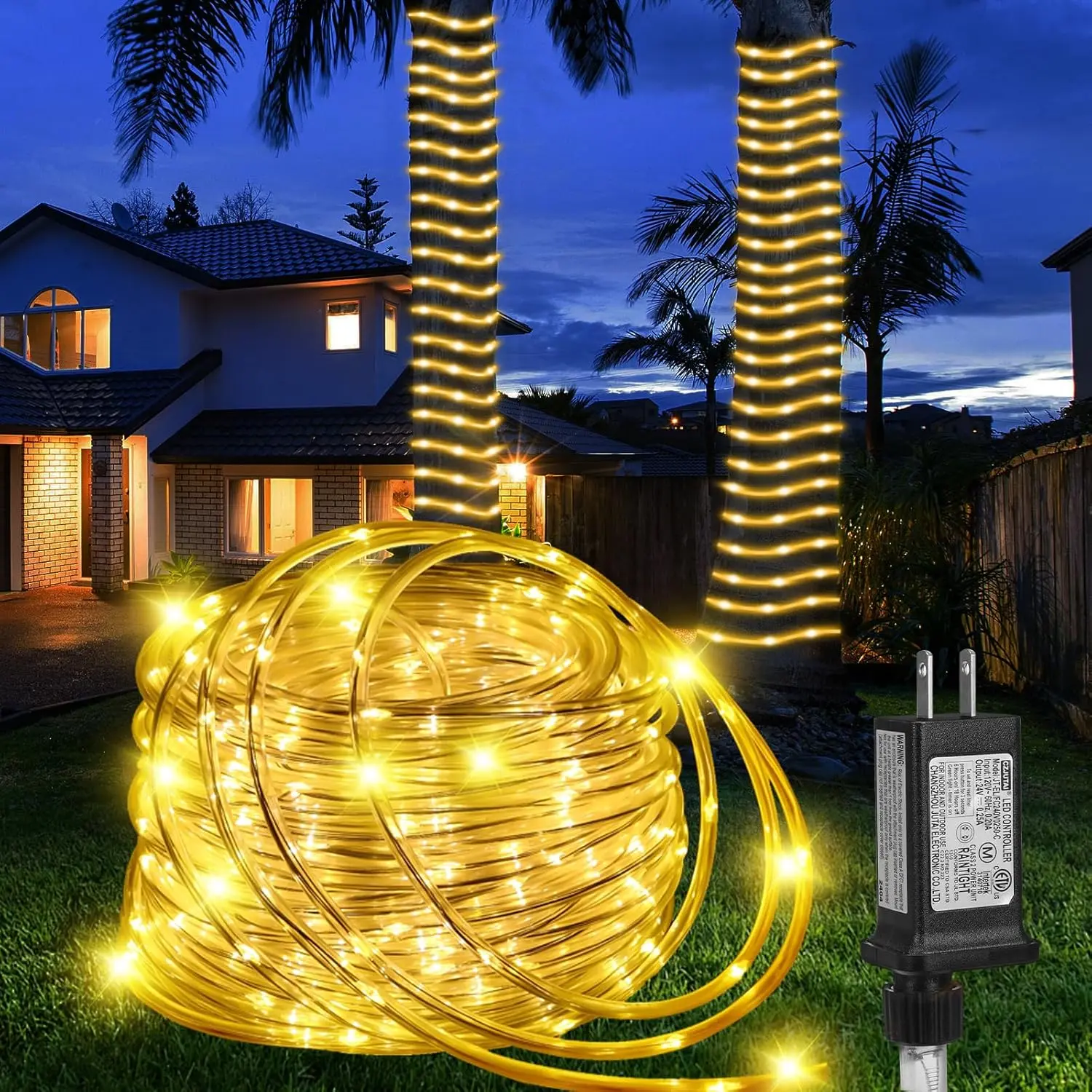 Warm White Connectable Rope Lights - 100FT 300 LED Waterproof Tube Lights with 8 Modes for Indoor Outdoor Bridges, Background, Decking & Patio Lighting, Eaves, Garden Decoration (Home, Festive & Party Supplies)