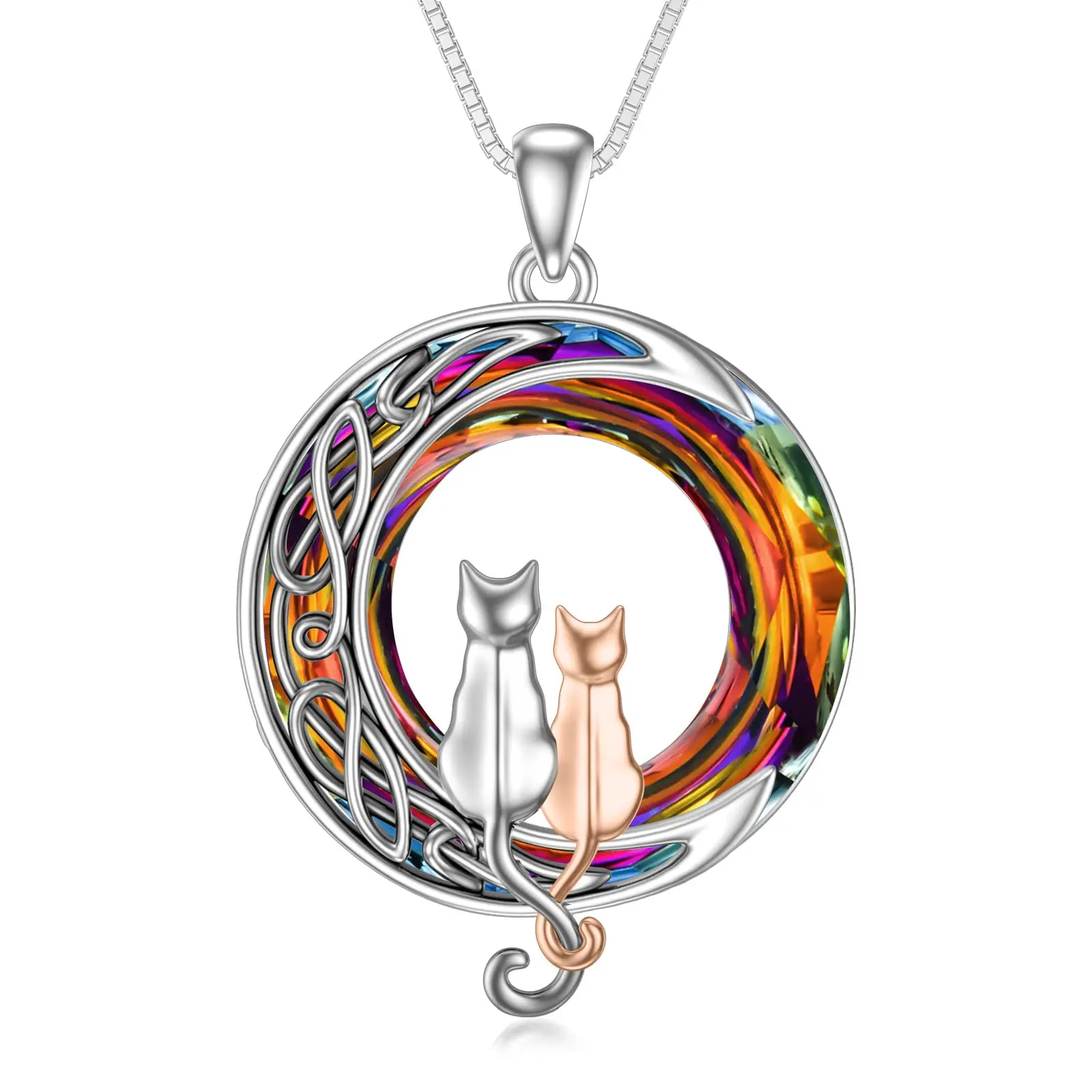 2 Cats(Silver and Rose Gold)-Volcano Crystal-02-A