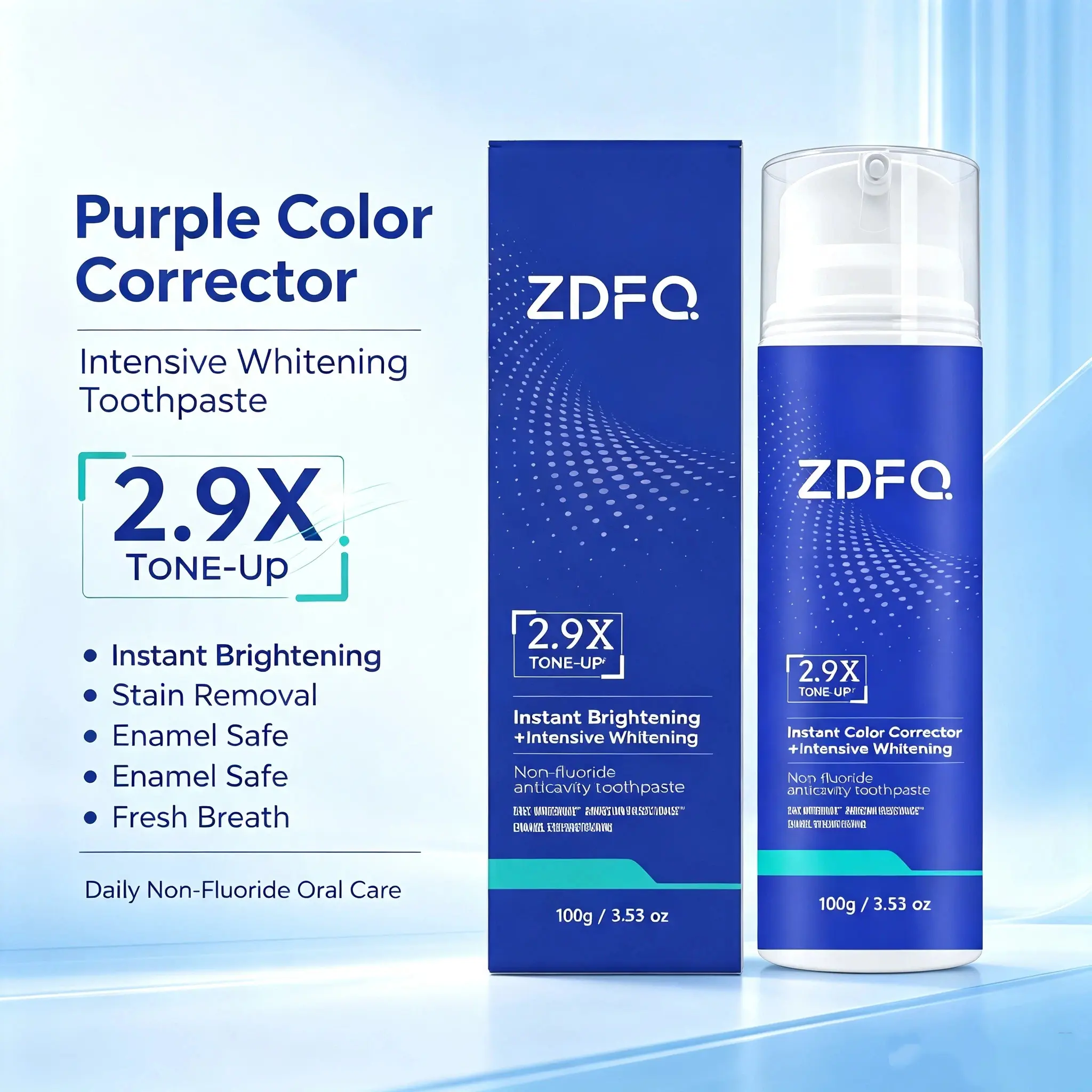 ZDFQ Toothpaste Purple Color Corrector Whitening Toothpaste 100g, 2.9X Tone-Up Non-Fluoride Anti-Cavity Toothpaste, Enamel Strengthening, 24H Stain Resistance, Brighten Yellow Teeth