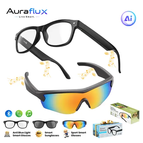 Unisex Auraflux Wearable AI Polarized Wireless Smart Glasses - Blue Light Blocking, AI Translation, Bluetooth, ChatGPT, Built-in Mic & Speakers, HD Calling, 10H Music Playback, Eye Fatigue Reduction, Hffit App, QR Code Support, Driving Use