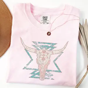 Boho Cow Skull Shirt, Western Graphic Tee, Bull Skull Shirt, Cowgirl T-shirt, Country Shirt, Cowboy Shirt, Country Girl Shirt