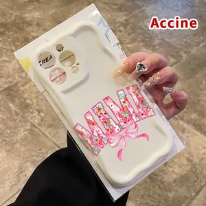 Cream Pink Mama Pattern Curly Wave Frame Phone Case for iPhone 16 15 14 Pro Max 13 12 11 XR XS Plus Shockproof Drop Protection Rugged Durable Silicone Cover Cellphone Casing
