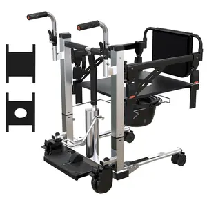 Multifunctional Patient Lift Transfer Chair with 180° Split Seat & Hydraulic Lift for Home Care, 330lbs Capacity