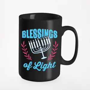 Blessings Of Light. Jewish Holidays, Black 15oz Ceramic Mug