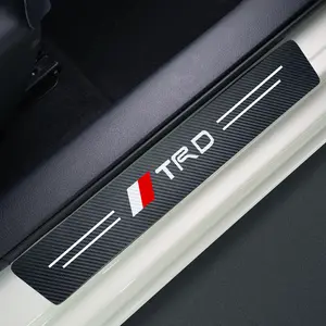 4PCS Premium Carbon Fiber Leather Door Sill Protectors | TRD Style Door Entry Guards | Anti-Scratch Car Door Sill Stickers