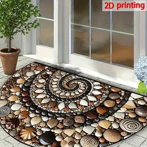 Colorful 2D Pebble Doormat - Non-Slip, Easy to Clean, Indoor/Outdoor Use, Semicircular Design with Stone Pattern for Entryways, Kitchens, Bathrooms, Patios, and Balconies, Outdoor Door Mat, Non Slip Rugs