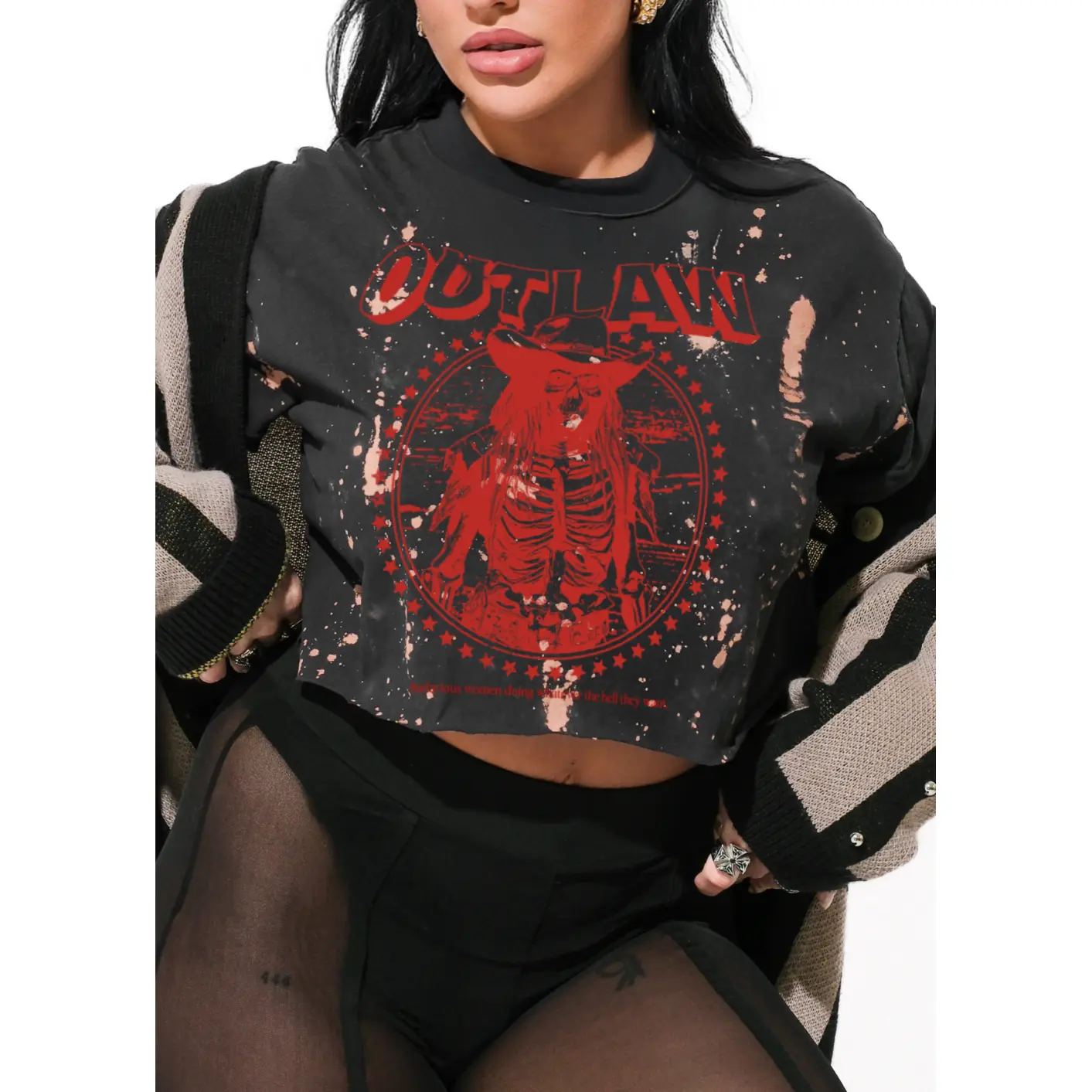 CROPPED OUTLAW WOMEN BLEACHED OUT GRAPHIC TEE
