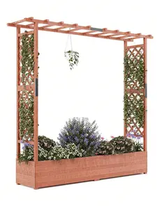 Gaomon Natural Wood Elevated Planting Box - 78x17x72in Rustic Outdoor Garden Bed with Trellis, Side Plant Support, Canopy, 4 Drainage Holes for Climbing Plants, Vines, Climbing Planting Stand