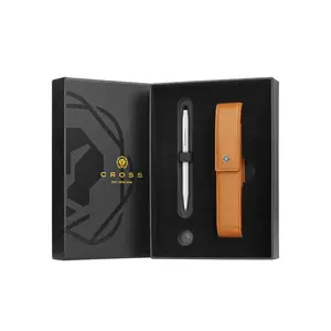 Classic Century Lustrous Chrome Ballpoint Pen with Mocha Magnetic Leather Single Pen Case Gift Set