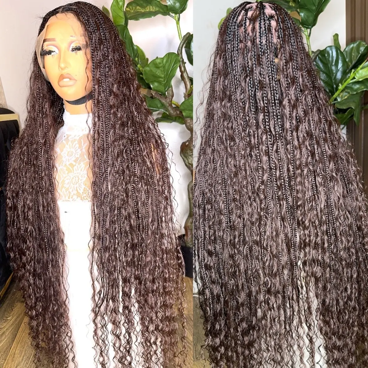 Boho Braids in Brown Color for Women's Hair Synthetic Curly Wigs Glueless Afro Wig Glueless Lace Wig Fulllace Wig