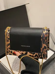 Fashion Leopard Print Trim Design Shoulder Bag, Casual Versatile Crossbody Bag for Women, Trendy All-match Commuter Bag for Daily Used, Crossbody Chain Bag, Fashionable Shoulder Bag, Stylish Bag, High Quality Bag, Fashionable Bags