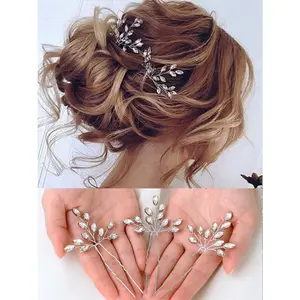 3Pcs Crystal Bride Wedding Hair Pins Rhinstones Bridal Hair Accessories Head Piece for Women and Girls (Silver) - Home Improvement.