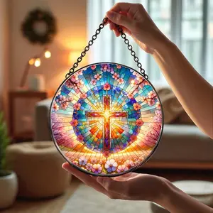 Cross Mandala Suncatcher Stained Glass Window Hanging, Spiritual Sun Catcher, Christian Home Decor, Spiritual Sun Catcher Christian Glass