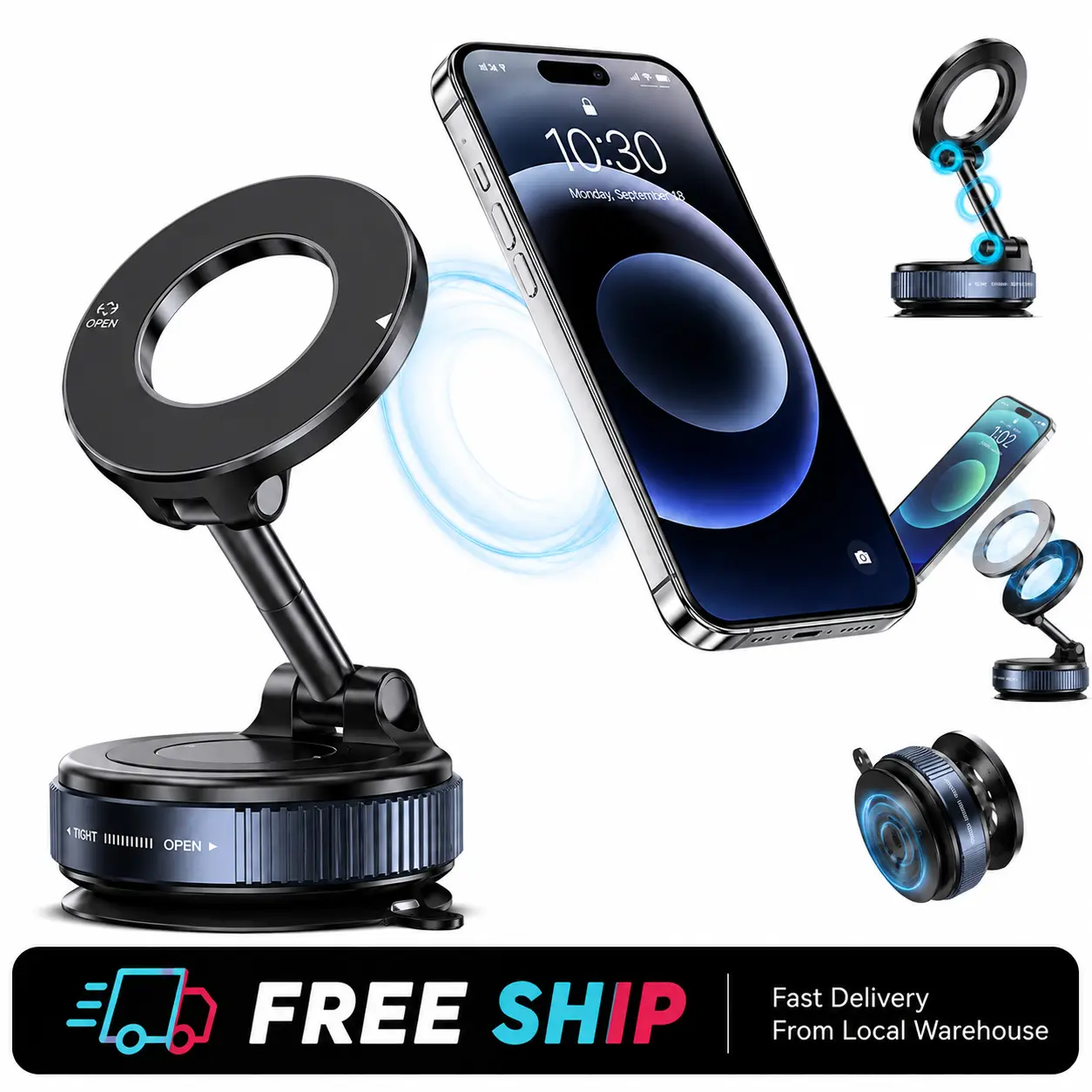Mechanical Vacuum Suction MagSafe Phone Mount - Reusable Magnetic Holder, 360° Adjustable Hands-Free Stand for Car Dashboard, Home, Compatible with iPhone 16/15/14/13/12 & All Smartphones