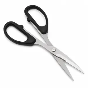 7 Inch Industrial Scissors with Stainless Steel Blades, Black Oversized Plastic Handles, Serrated Blade Section, Heavy Duty General Use Scissors for Home, Office, Workshop & Packaging