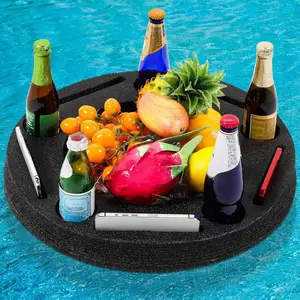 Large Floating Drink Holder Black Refreshment Table Tray 19.7 in Diameter Portable Pool Tray for Swimming Pool Accessories Hot Tub Beach Party Decor