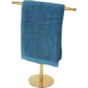 Gold Hand Towel Holder Stand Stainless Steel T-Shape Free Standing Towel Rack for Bathroom Vanity Countertop Kitchen