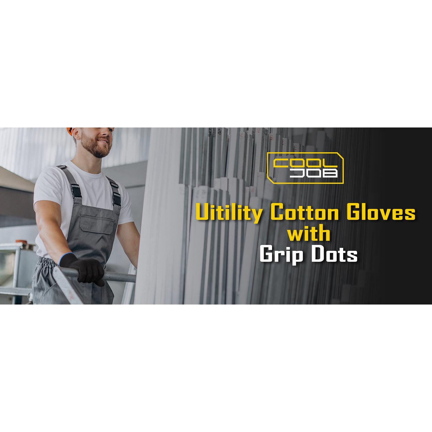 COOLJOB 12/60 Pairs Cotton Work Gloves with Non-Slip Grip Dots, Breathable Lightweight Gloves for Construction Gardening