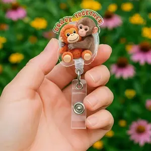 Brave Together Badge Reel, Baby Monkey Punch Badge Holder, Team Punch ID Badge, Viral Emotional Plush Monkey