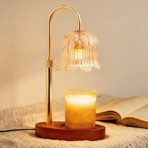 Dimmable Candle Warmer Lamp with Timer - Height Adjustable Electric Wax Melter, Vintage Flower Design, No Flame Candle Heater for Home