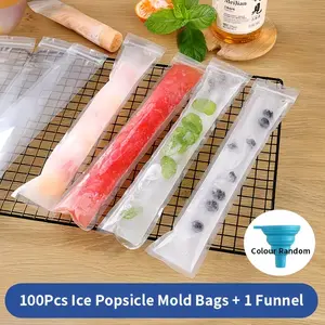 100pcs Magic Ice Pop Bags, DIY Disposable Ice Bag Molds, Zipper Seal and Funnel, Perfect for Summer Snacks, Parties, Kitchen Accessories, Ice Cream Bar Supplies