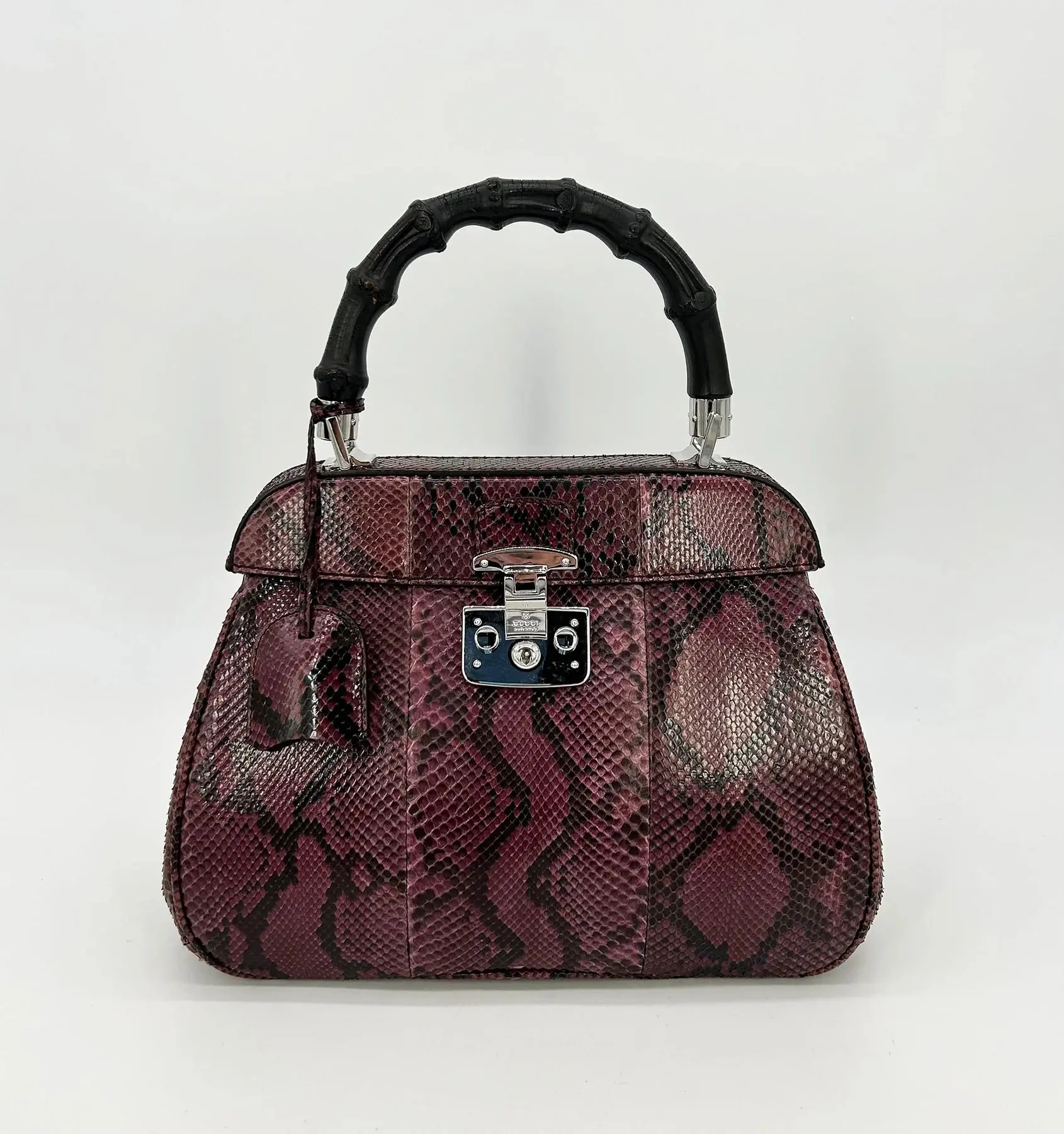Pre-owned GUCCI Python Skin Top Handle Bag Purple Python Lady Lock Bag with Bamboo Handle