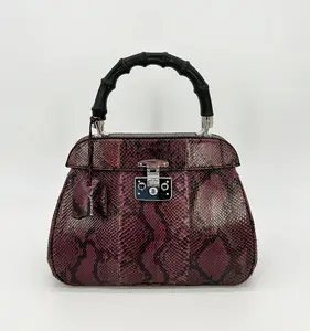 Pre-owned GUCCI Python Skin Top Handle Bag Purple Python Lady Lock Bag with Bamboo Handle