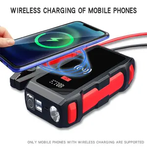 12V 12000mAh Car Jump Starter Portable Power Bank with Wireless Charging USB Intelligent Digital Display for Auto Motorcycles