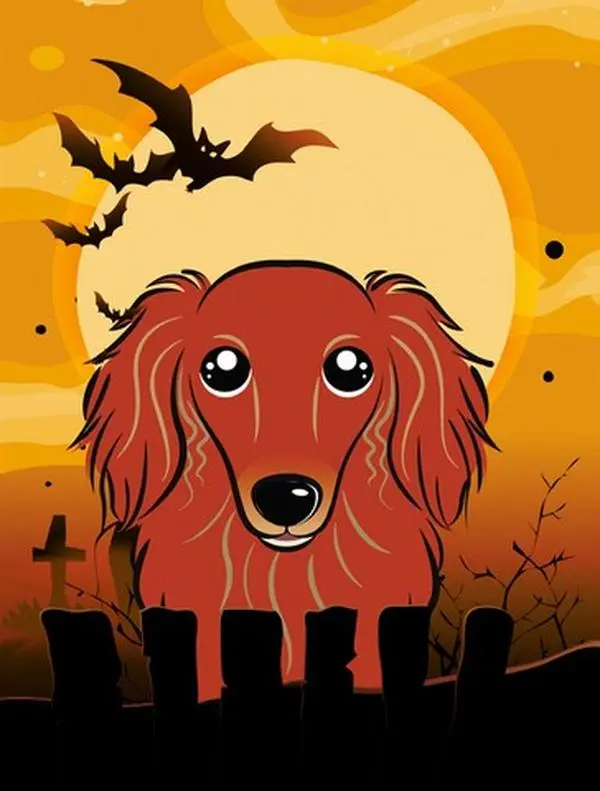 Decorative Halloween Longhair Red Dachshund Garden-Size Flag, Outdoor Home & Garden Decor Accessory