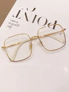 Photochromic Glasses Frame, Retro Large Frame Artistic Square Flat Mirror Metal Eyeglass Frame, Fashion Eyewear Accessories for Men & Women
