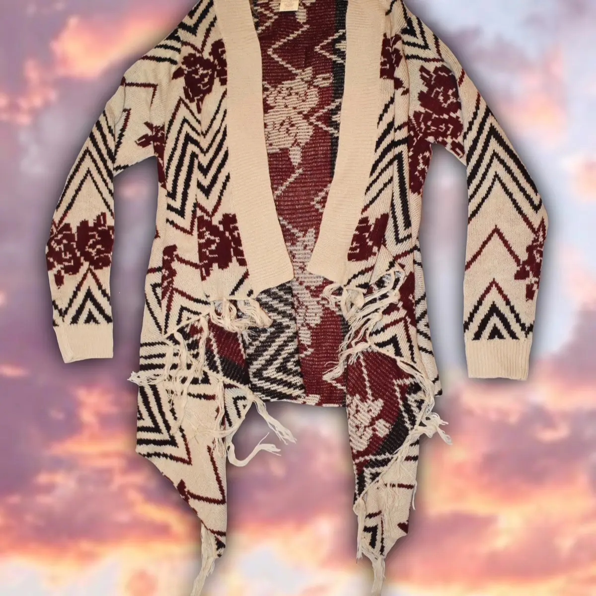 Faded Glory Zigzag Knit Cardigan Sz S