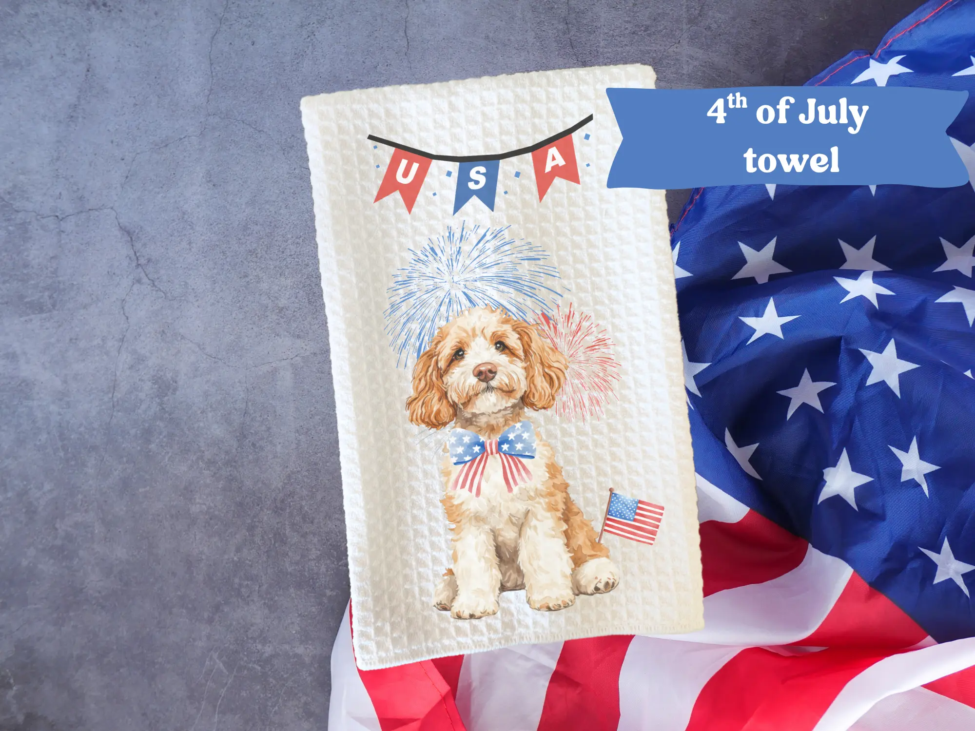 4th of July Dog Kitchen Towel- Home Decor 16x 24