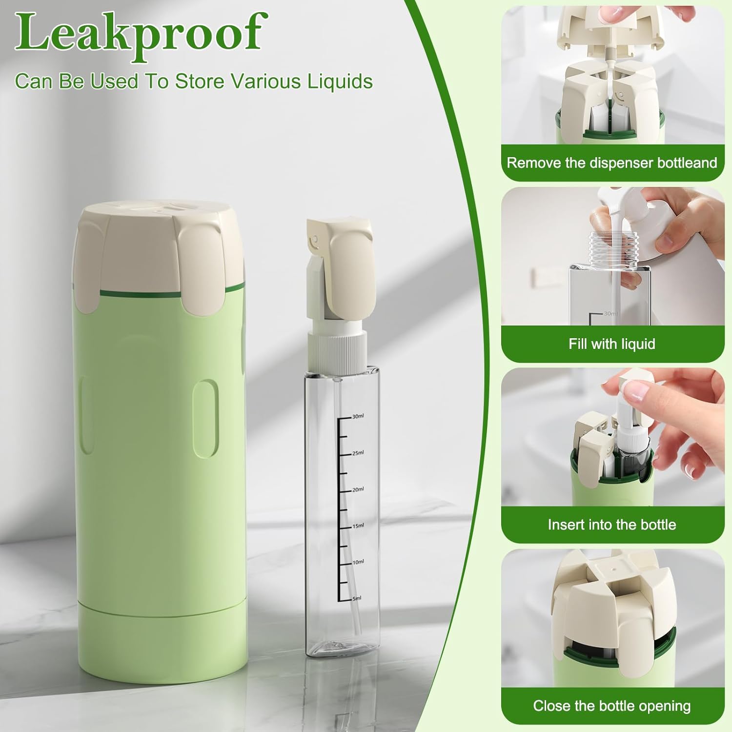 4 in 1 Refillable Travel Bottles Leak Proof Toiletries Dispenser Portable Shampoo Container