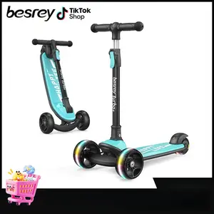Besrey Scooter For Kid for 3-13 Years Old Adjustable Folding Kids Scooter with LED Lights Extra Wide Deck Suitable for Outdoor Toys