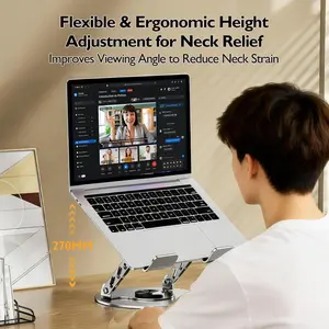 Gray All-Metal Ergonomic Laptop Stand for Desk - 360° Rotatable, Adjustable, Foldable Riser Holder for MacBook Pro/Air, Dell XPS, HP & 10-17.3" Notebooks (Home Organizer Utility Rack)