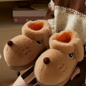 (New)Cozy Pink Plush Dog-Shaped Slippers for Women - Warm, Anti-Slip Indoor Shoes with Cute Drooping Ears Design