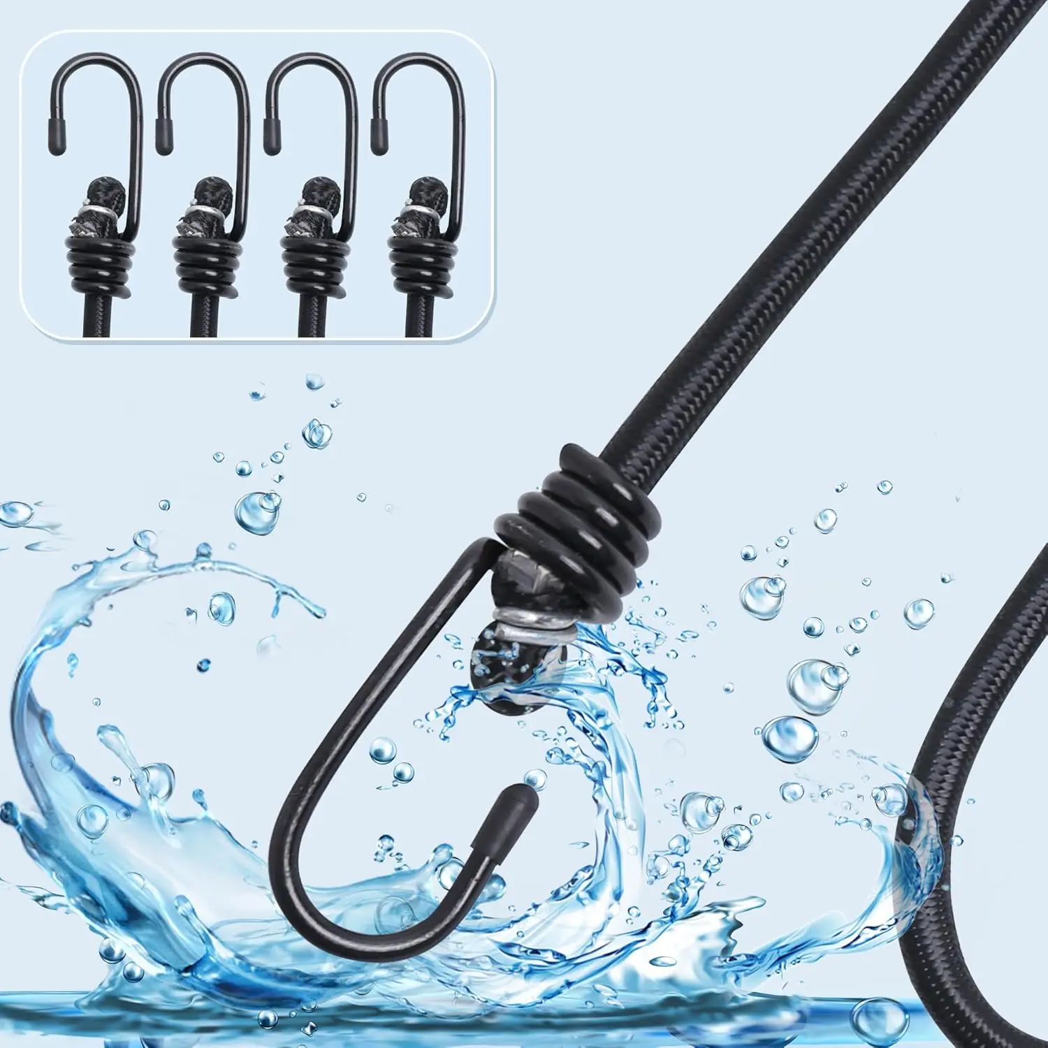 Bungee Cords with Hooks, Heavy Duty Outdoor Elastic Bungee Straps,Industrial Grade Bungee Rope for Securing Tarps/Luggage/Tents/Bikes/Garden Tidying 4 Pack 32inch (Black)