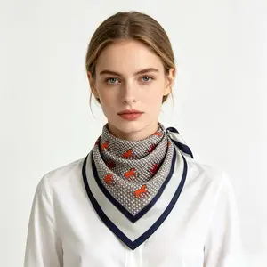 INS 75g Ultra Lightweight Orange Horse Print Square Silk Scarf Soft Feel Headscarf for Women Breathable for All Seasons Ideal for Summer Air Conditioned Spaces Daily Use Bridesmaid Gift