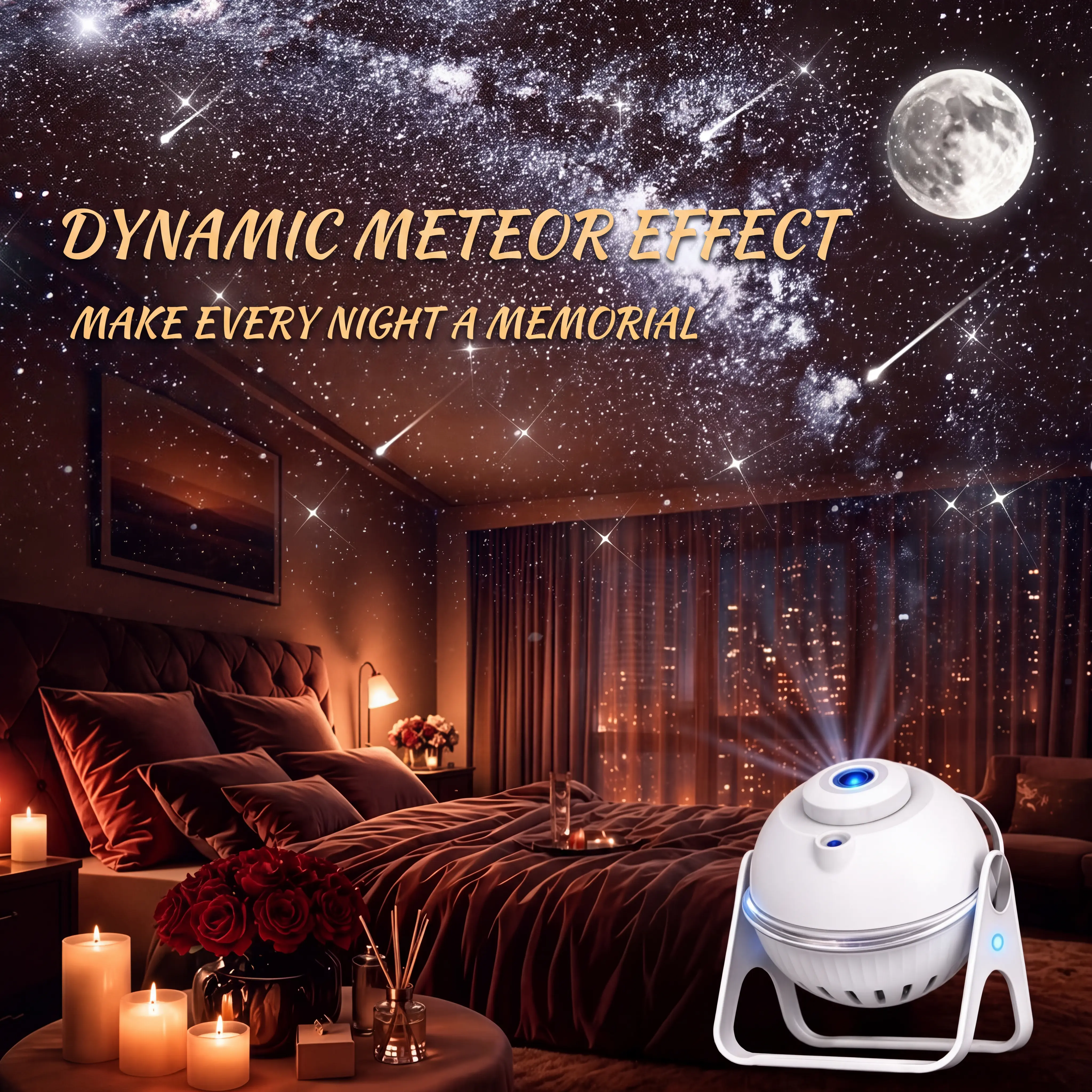 YOUKELUX-M Rechargeable Galaxy Projector with Bluetooth Speaker & 20 White Noise Music for Bedroom,Auto Timer,13 Free Additional Films for Different Mood,Moving Meteor,Remote Control,Night Light Star Projector for Gift