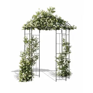 Heavy Duty Wrought Iron Garden Arbor Arch, Black Metal Birdcage Trellis Pergola, Functional Climbing Plant Support, Stylish Outdoor Wedding Ceremony Backdrop Pavilion for Patio and Backyard Decorative Use