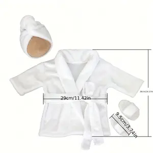 Comfortable Cream Baby Bathrobe with Matching Slippers and Scarf - Newborn Photography Props, Suitable for Baby Boys and Girls, Cotton Clothing