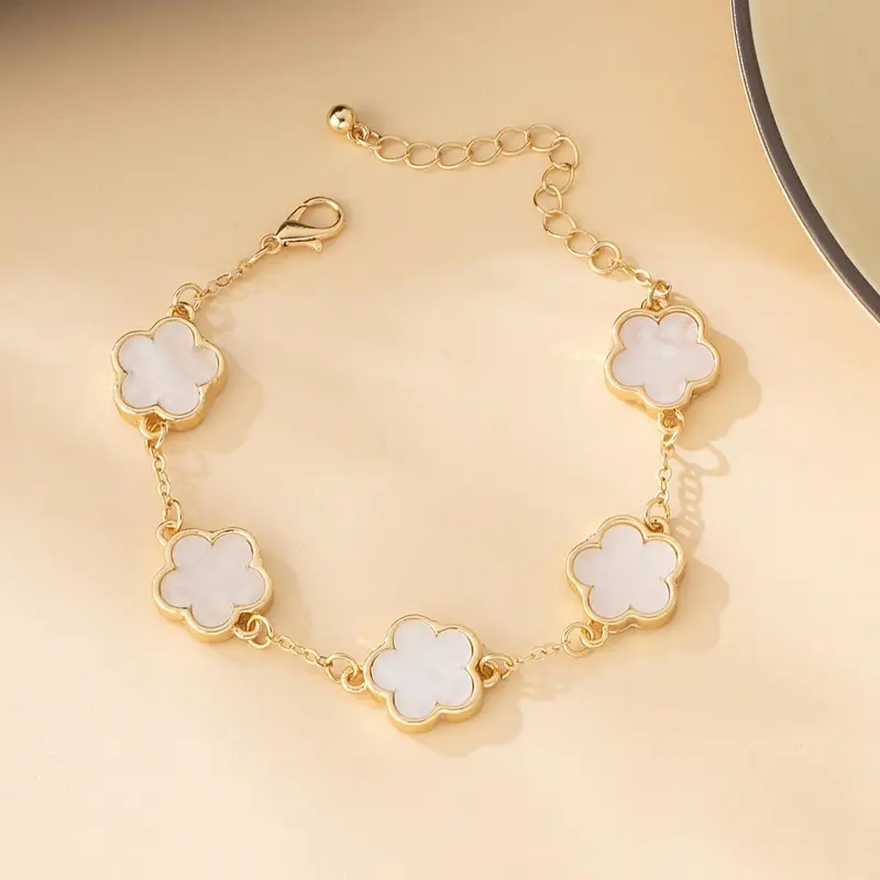 Summer Outfits 2025 Flower Decorated Link Bracelet, Flower Design Bracelet, Vintage Boho Hand Jewelry for Party, Daily Decor for Girl, Trendy Fashionable Accessories, Floral Charm Bracelets, Trendy All-match & Exquisite Jewelry for Valentine's Day Gift