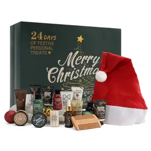 Men's Christmas Gift Advent Calendar – 24-Piece Grooming and Beard Care Set, Bath & Body Essentials for Him – Includes Beard Care Products, Shower Gel, Bubble Bath, Body Lotion, and More