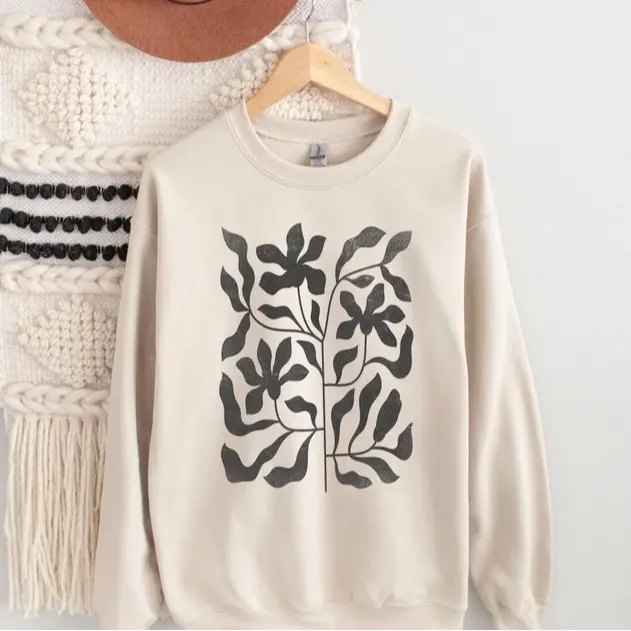 Minimalist Boho Sweatshirt, Flower Sweatshirt, Floral Minimalist Sweater, Flower Print Sweatshirt, Comfy Sweatshirt, Gift For Her, Boho Sweatshirt, Winter Sweatshirt