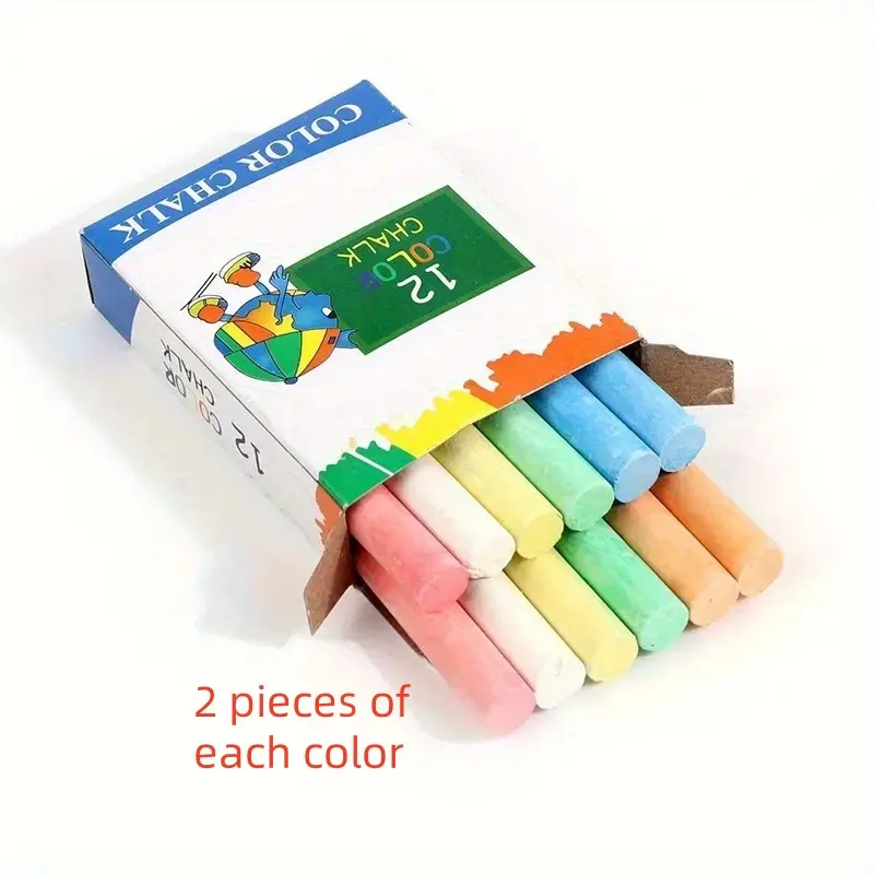 12 Pack Chalk Sticks, 6 Vibrant Colors, Low Dust, Non-Toxic Art Supplies, Ideal for Blackboard, Classroom & Teaching, Perfect for Drawing & Crafts